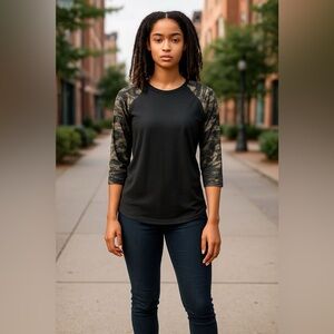 LuLaRoe Black and Camouflage Long Sleeve Tee